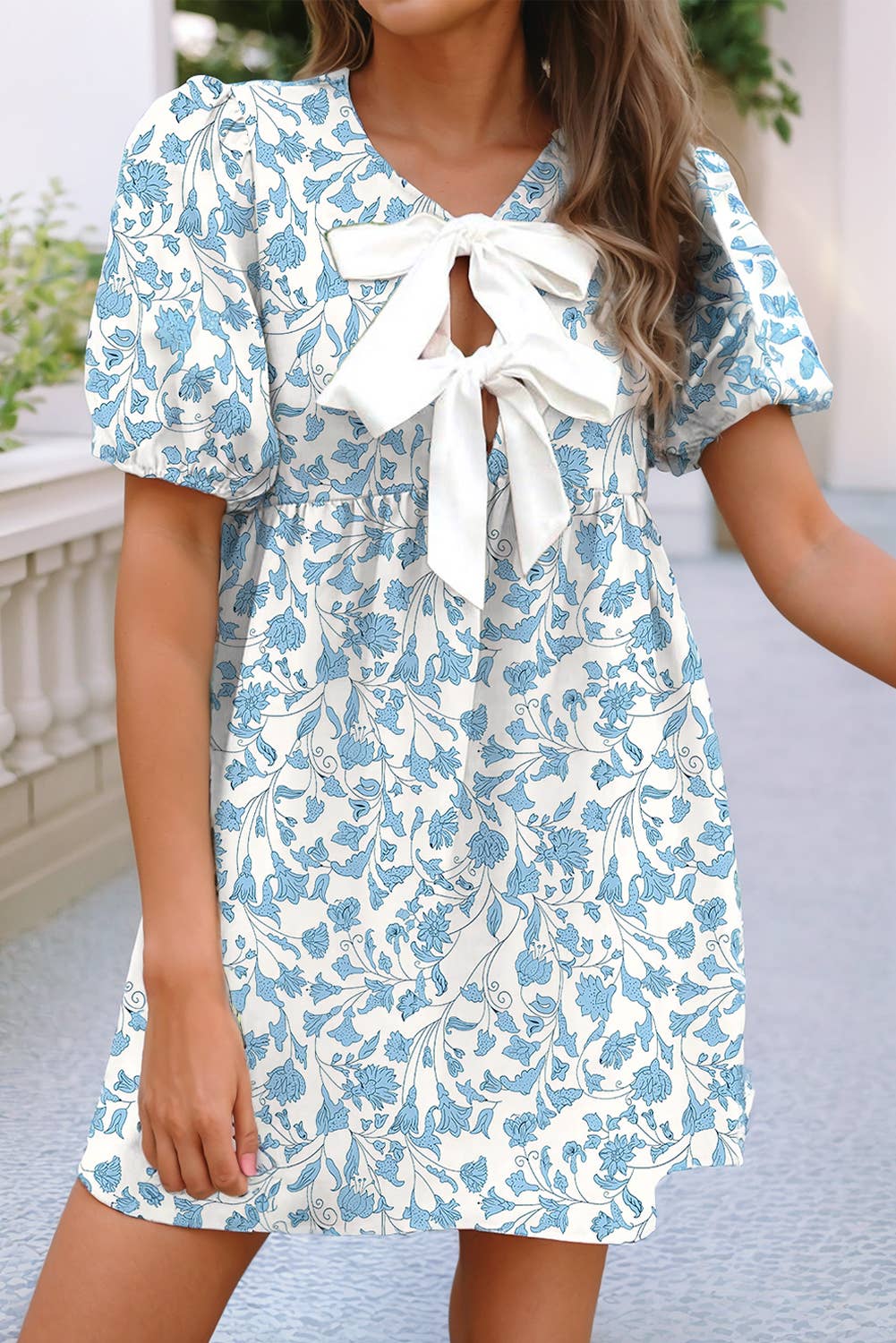 Blue Bow Bubble Shift Dress