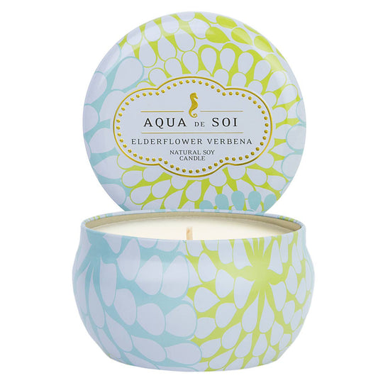 Elderflower Verbena, a 9 oz Aqua De Soi Candle Tin